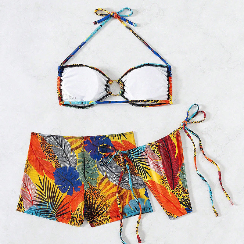 Wholesale Three-piece swimsuit boxer shorts lace-up swimsuit